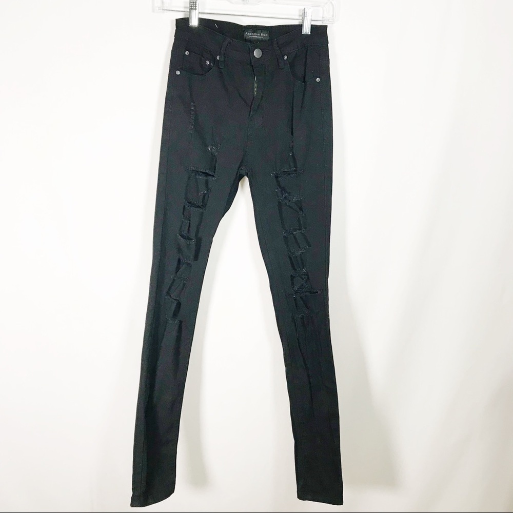 American Bazi black distressed denim skinny jeans Sz 0/1 NWT